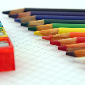 Coloured pencils in a row