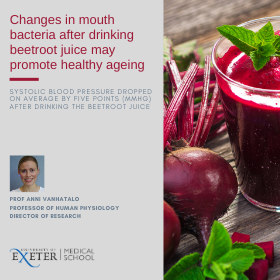 Systolic blood pressure dropped on average by five points (mmHg) after drinking the beetroot juice.