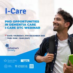 Alzheimers Society Doctoral Training Centre for Integrated Care PhD Fellowships 280 x 280 px - DEMENTIA RESEARCHER Alzheimers Society Doctoral Training Centre for Integrated Care PhD Fellowships