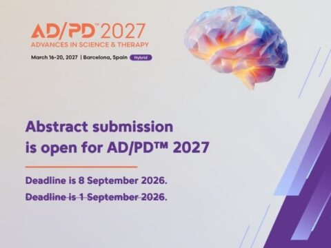 AD/PD 2027 banner announcing abstract submissions open; deadline Sept 1, 2026; features a geometric brain illustration.