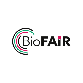 BioFAIR - DEMENTIA RESEARCHER BioFAiR logo featuring circular teal, pink, and black rings to the left of the BioFAiR wordmark, with a pink dot on the i.