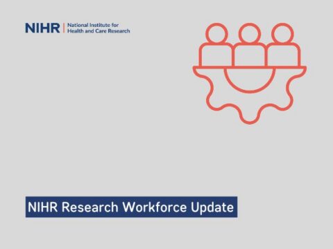 Cover image for NIHR Research Workforce Update: NIHR logo top left, orange three-person team icon on the right.